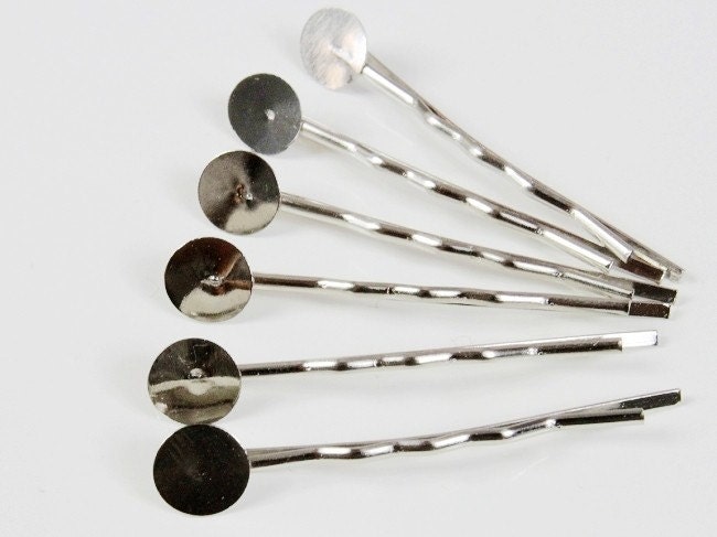 50 Pcs Wholesale Silver Hair  pins Clip with 8mm pads NICKEL FREE (PIN-101)
