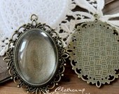 10Pcs 30x40mm antique bronze Plated Brass Cabochon Base frame Pendant Base with Loop  (SETHY-91)