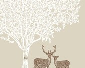 Personalized deer tree love couple choose colors personalized initials 8x10