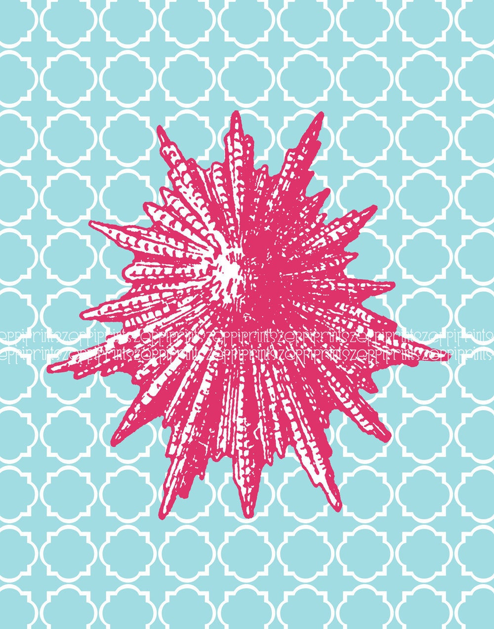 Set 3 Beach Cottage Nursery Girl Seashell Ocean Hot Pink  Turquoise prints choose your color each 11x14 each