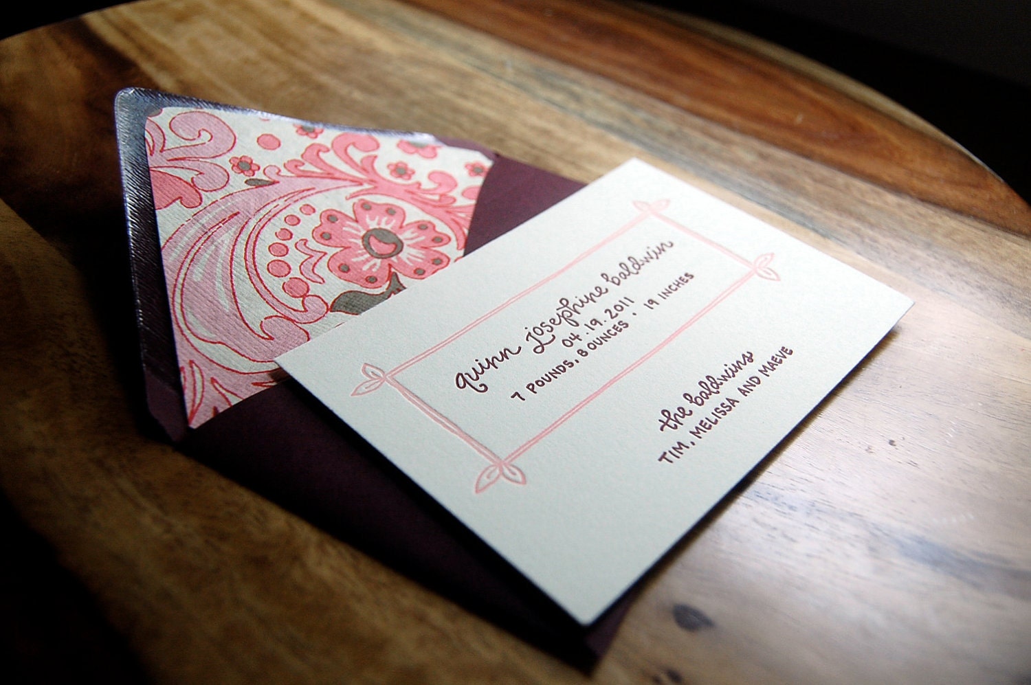 Letterpressed Baby Announcements - Script