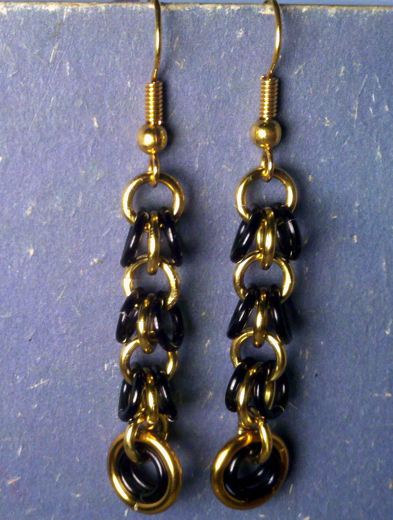 Black and Gold Dangle Chainmaille Earrings