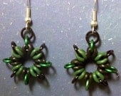 SALE - Green and Black Aluminum Chainmaille Star Earrings