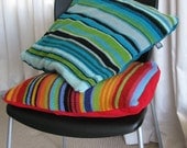 Knitted Turquoise, Green, Aqua & Black striped Cushion Cover