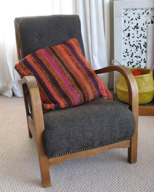 Chunky Crochet Cushion Cover in Orange & Pink