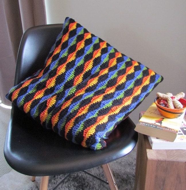 Black & Orange Wave pattern Crochet Cushion Cover