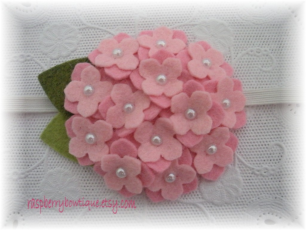 Baby headbands Felt Flower Headband Small Wool Felt Hydrangea Ellie-Cotton Candy Pink, Soft Pink-U PICK Headband, or Hair Clip, or Brooch