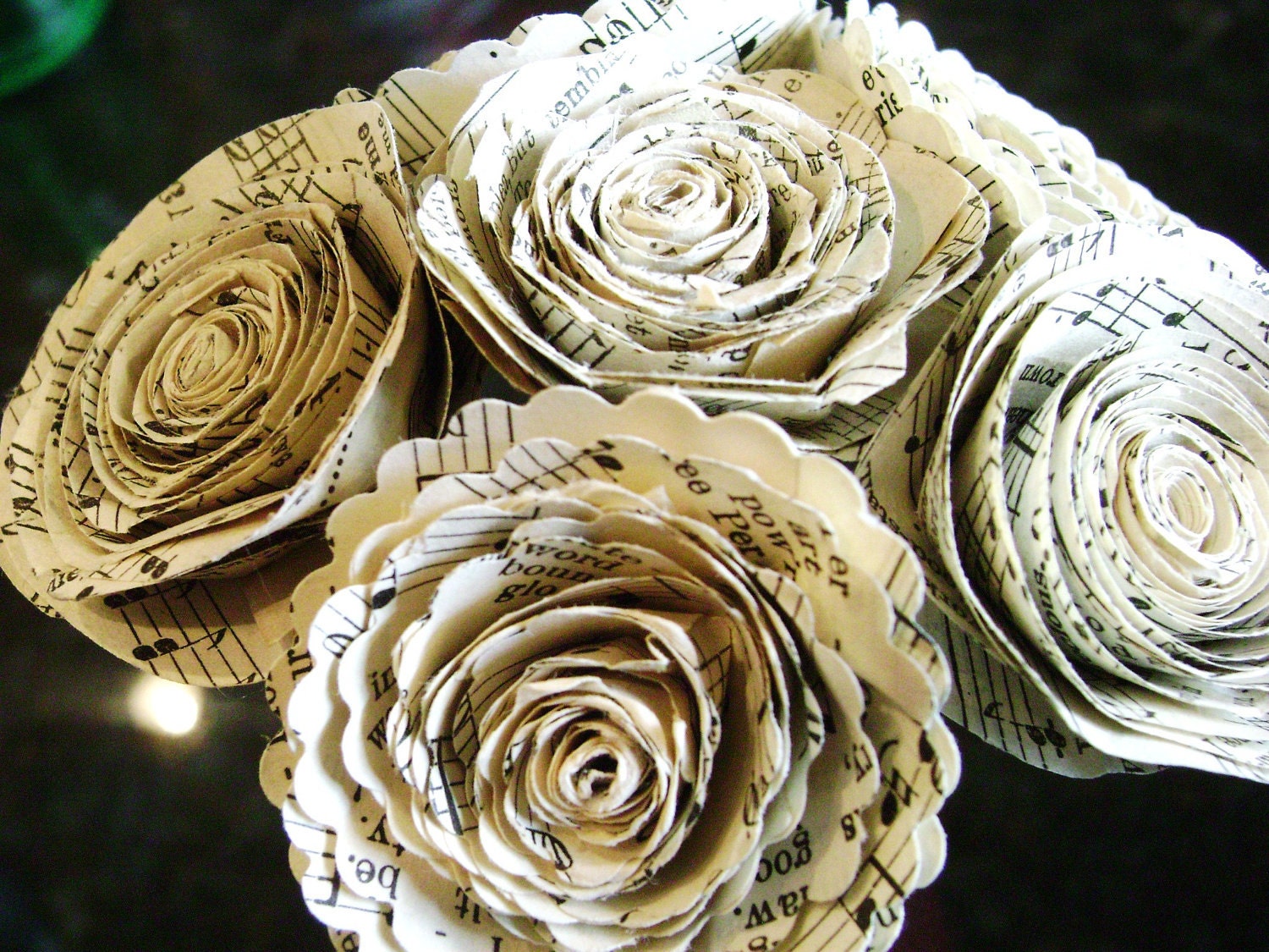 1.75- 2" vintage hymnal sheet music spiral rolled roses  bouquets for weddings and scrapbooks