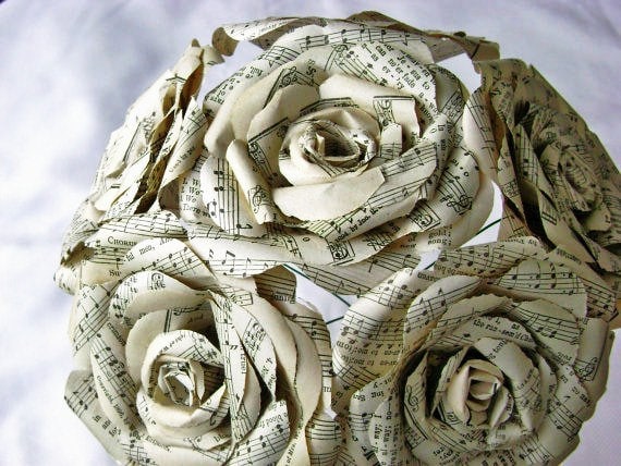 vintage hymnal sheet music paper roses wedding bouquet