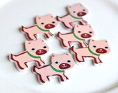 Animal embellishment x 6. Wooden. Scrapbooking. Flatback. Pet. Furry friend. Pink. Australian supplier