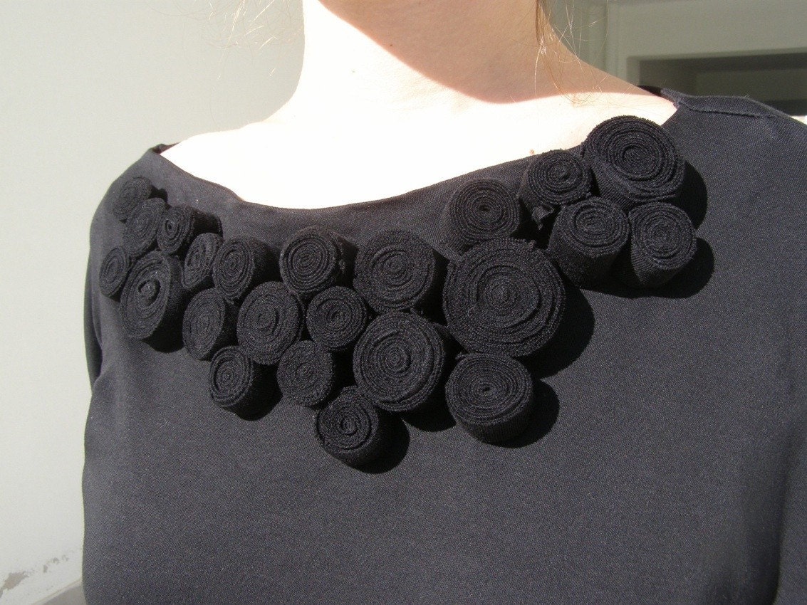Black shirt blouse applique decoration size medium small -Ready to ship-