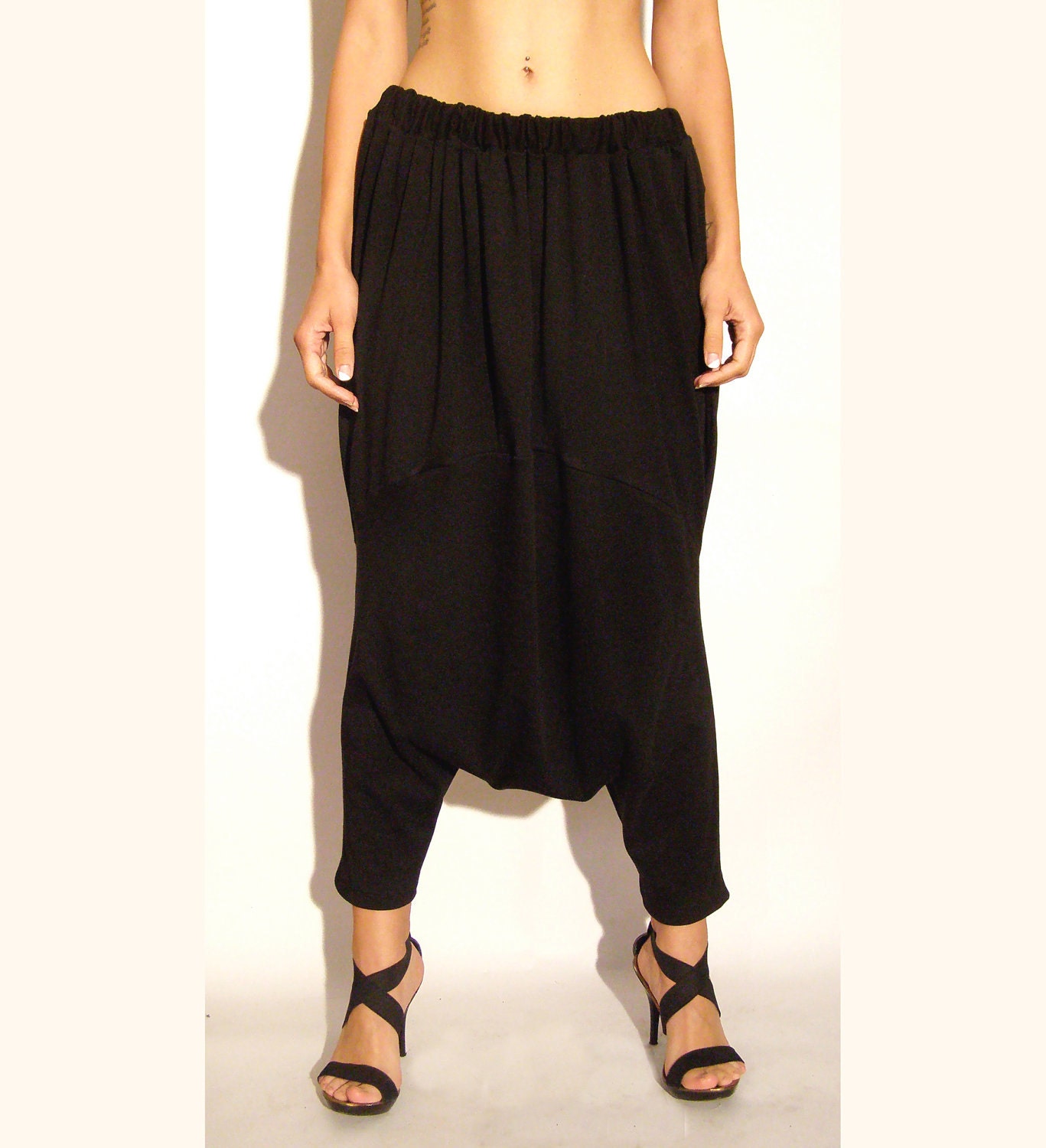 Harem baggy pants black jersey one size eco friendly