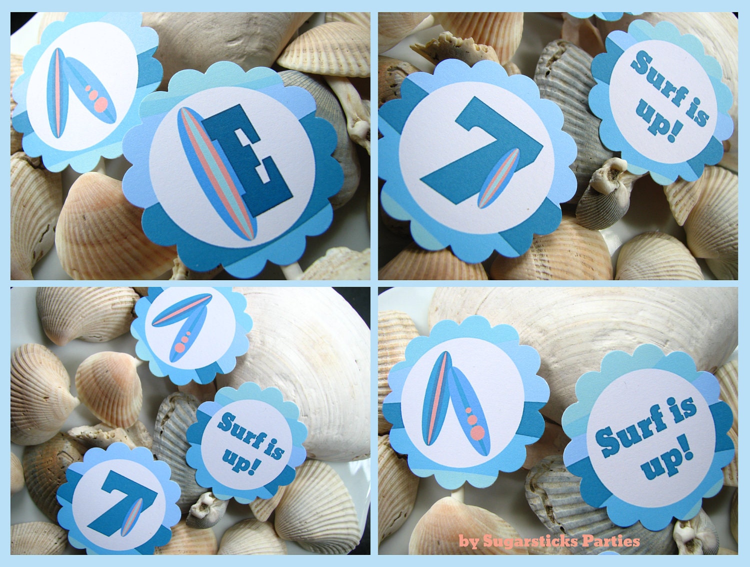 Surf is up Birthday Party Circles, cupcake toppers Il_170x135