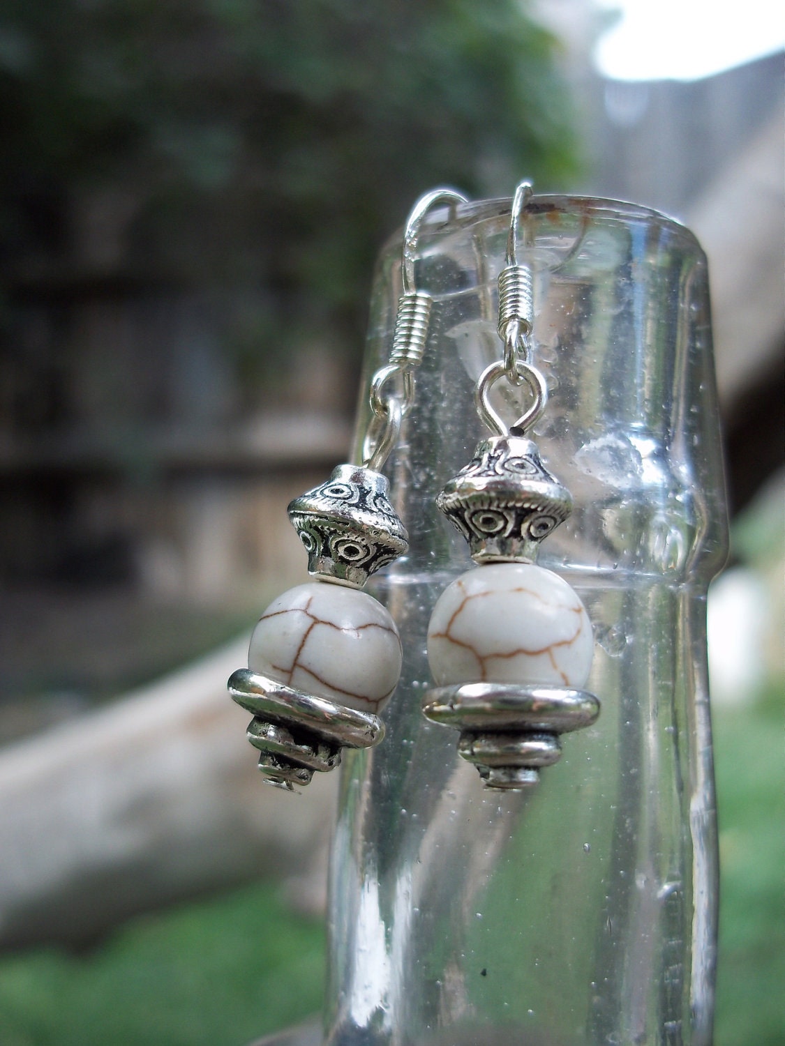 Dainty Dangles- White Howlite and Silver Earrings