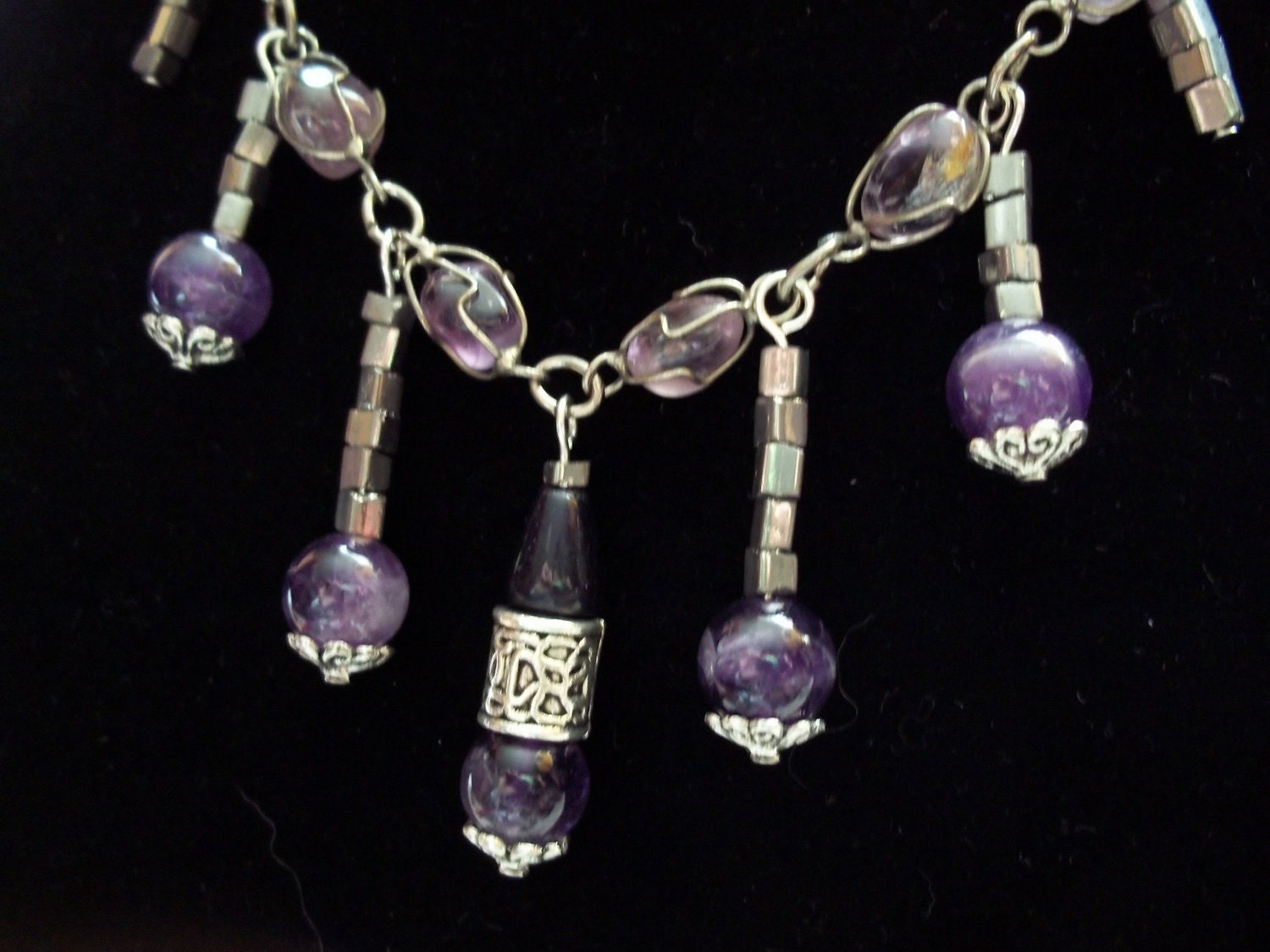 Amethystium - Amethyst, Glass and Metal Royalty Necklace and Earring Set
