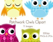 Patchwork Owls Clipart, Owls Clip Art - Commercial and Personal