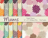 Digital Papers Printable Papers Scrapbook Papers - Mum Flowers - Commercial and Personal Use