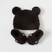 Crocheted Baby Teddy Bear Beanie and Two Button Loafers in Dark Brown (size 0-3, 3-6, 6-9, 9-12 months)