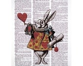 Alice in Wonderland White Rabbit Giclee on a Vintage Book Page