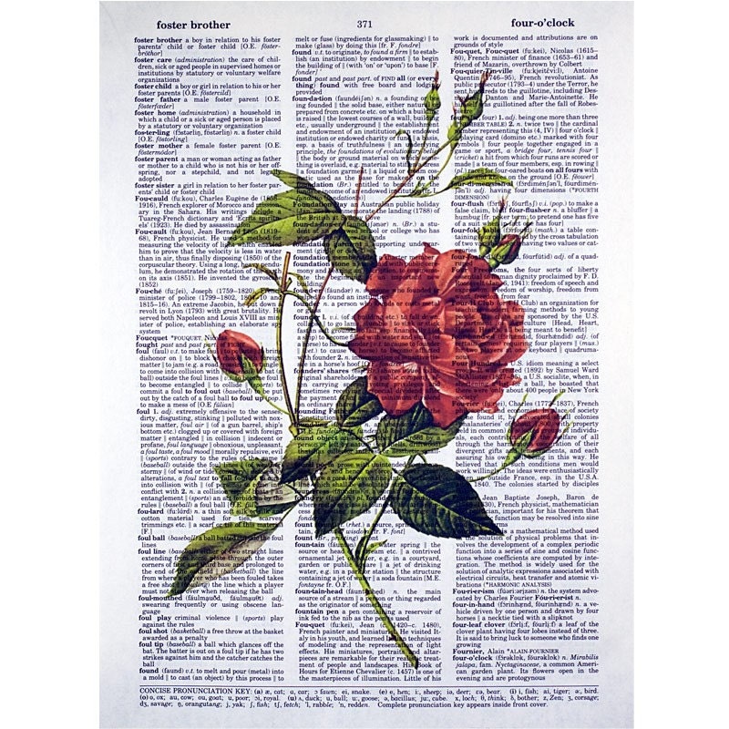 Rose Botanical  on a Vintage Dictionary Page