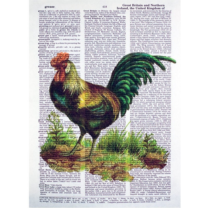 Rooster Print On A Vintage Book Page