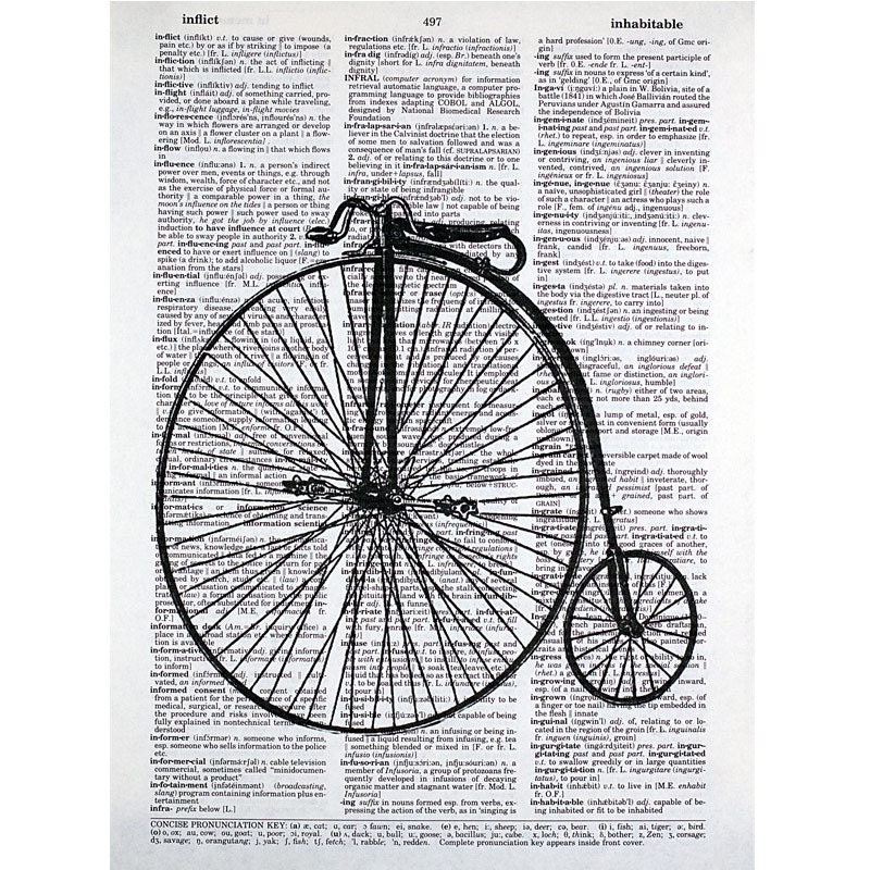 Vintage Bicycle Print on an Antique Book Page