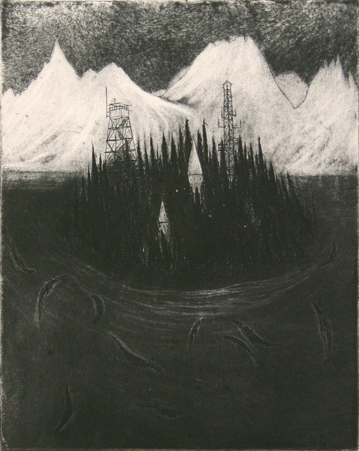 Seals off the Island - Etching and aquatint