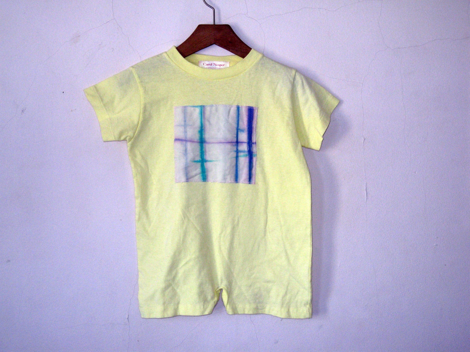 Pastel Yellow Romper, Toddler 24 months, Resort Wear, Hand Dyed Cotton, OOAK
