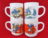 vintage smurfs mug set of 4 sport theme peyo arcopal france