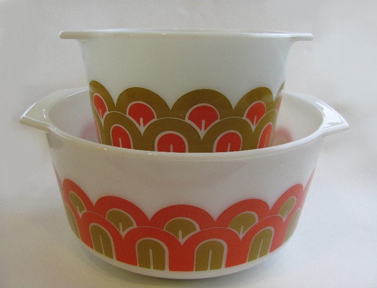 pyrex mixer bowl set fish scales arches art deco mod 70s kitchen hard to find