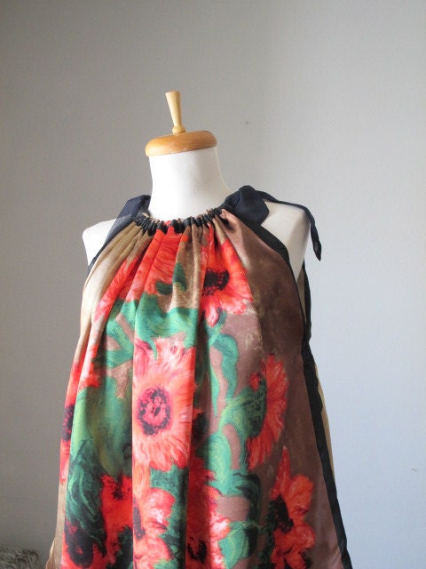 Dress / WEAR ART / Van Gogh / Brown red  / Romantic / Dreamy / Soft / Silk / Flowy / Delicate / Tunic / Art Dress