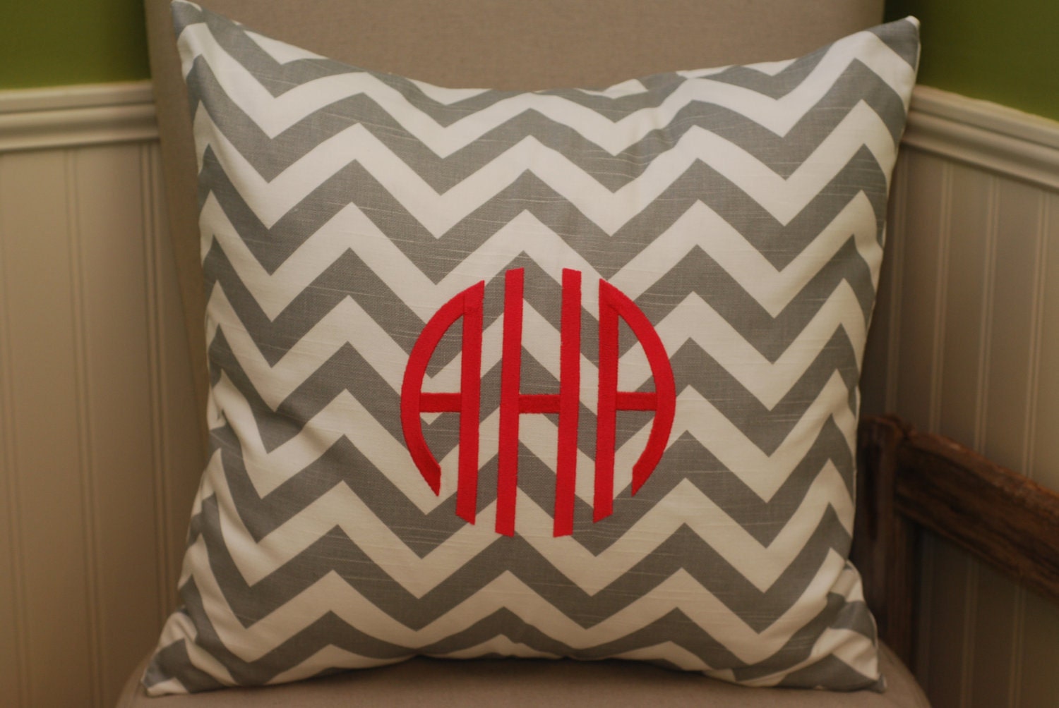 Gray & White Chevron 20" Pillow Cover with Monogram