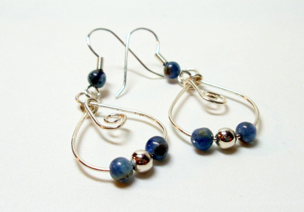 Kyanite Wire Wrapped Hoop Earrings- Silver Beads- Gemstone- Handmade Jewelry
