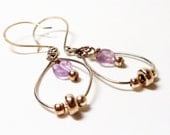 Amethyst Heart Earrings- Sterling Silver  Hoops- Wire Wrapped- Gemstone- Handmade Jewelry
