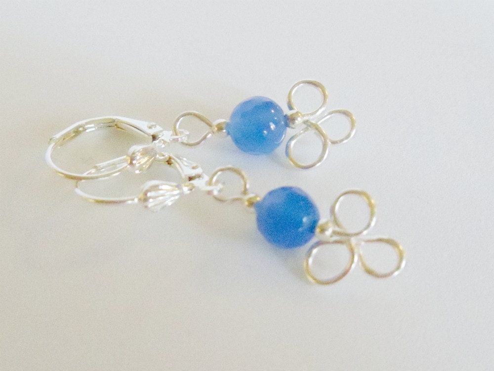 Sapphire Wire Wrapped Earrings- Silver Dangles- Gemstone- HandmadeJewelry