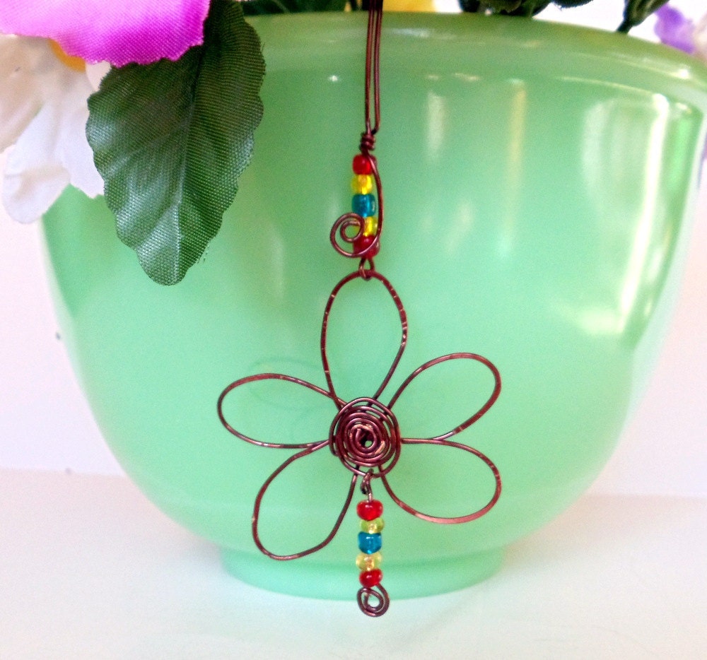 Dragonflies And Daisies Pot Sitters, Wire Ornament,  (Pot Charms) Wire Wrapped Handmade by simplysuzie2