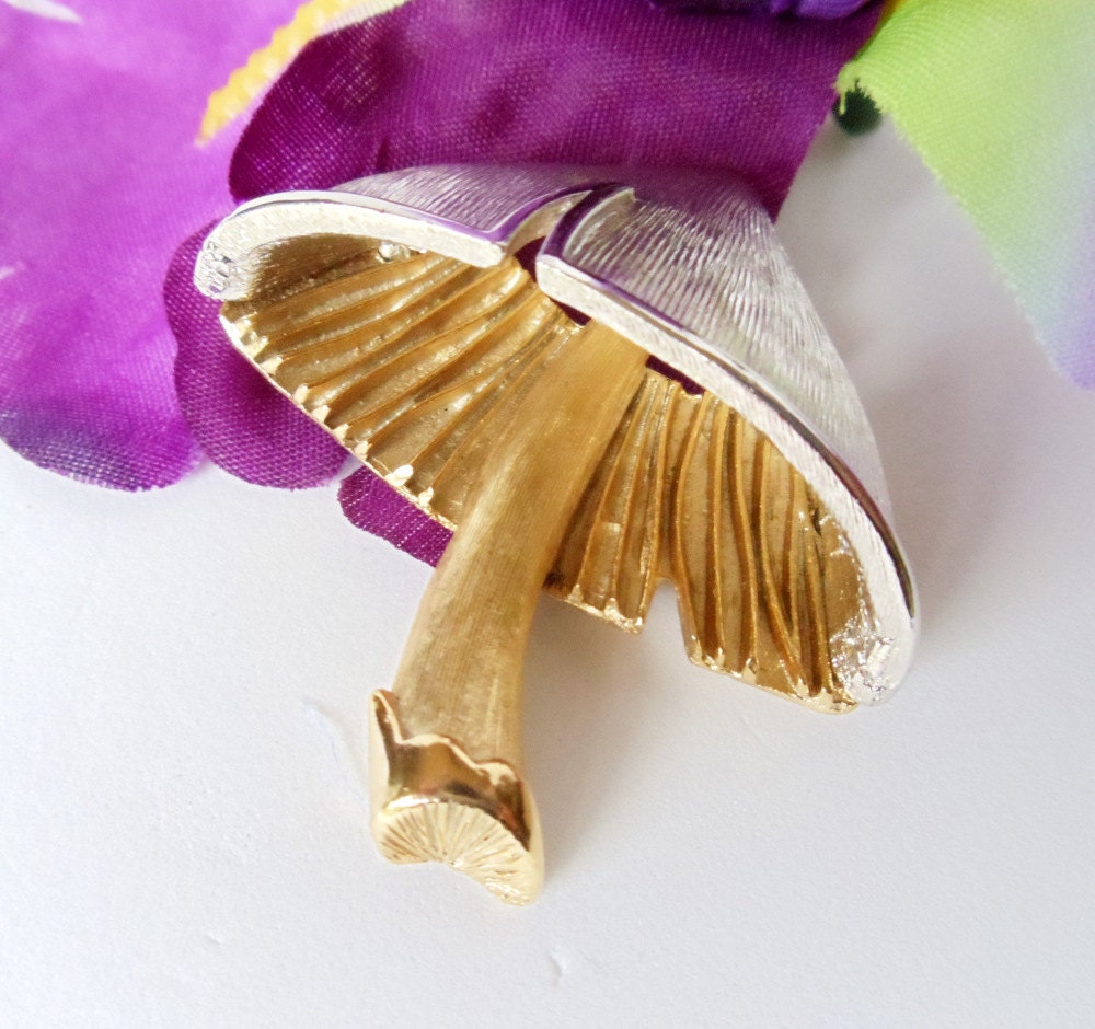 Napier Mushroom Brooch- Gold- Silver- Vintage Pin- 1960s