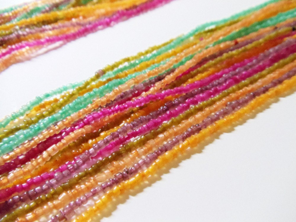 36 Inch Multistrand Glass Necklace- 18 Strands- Rainbow- 1980s- Vintage