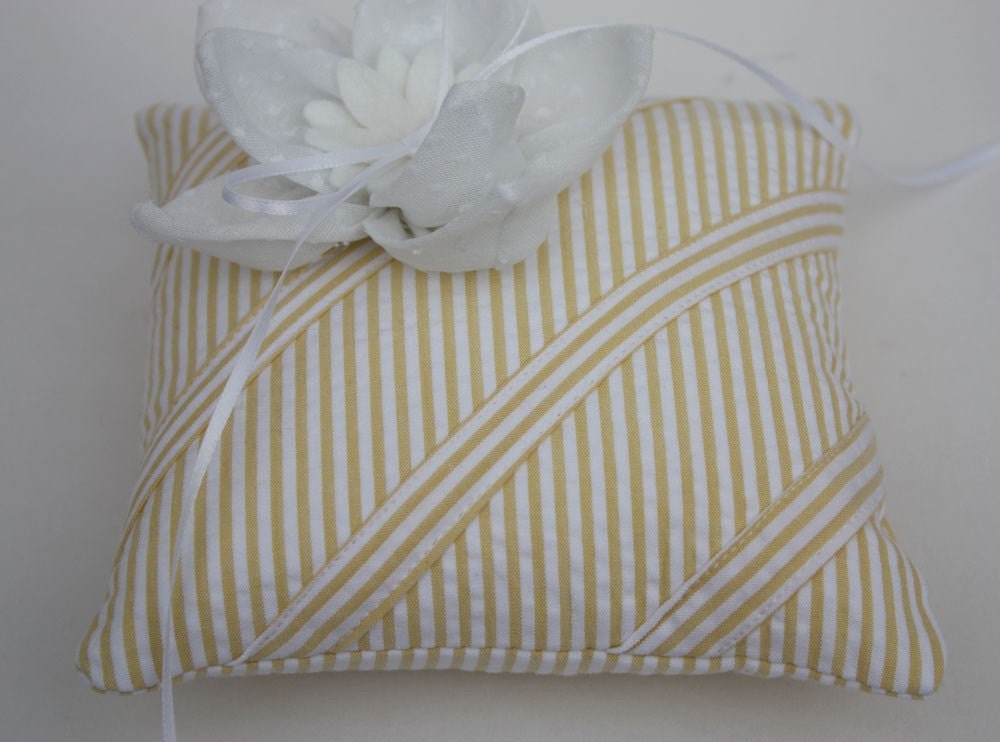 Wedding Ring Pillow Vintage Yellow Seersucker