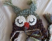 SALE - Save 15% -Sleepy Owl Hat -Baby Owl Hat for Baby- Two toned Cute and Soft Earflap - by JoJosBootique