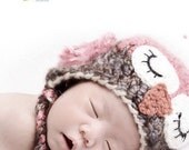 SALE - Save 15% -Sleepy Owl Hat -Baby Owl Hat for Baby- Newborn Hat -Two toned Cute Girl Owl Hat -by JoJosBootique