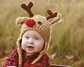 SALE - Save 15% -Baby Hat - Reindeer Hat - Baby Reindeer Hat - newborn  Cute and Soft Earflap - by JoJosBootique