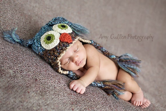 Owl Hat - Baby Owl Hat - 0 - 3 Month Owl Hat -Two toned Cute and Soft Earflap - by JoJosBootique