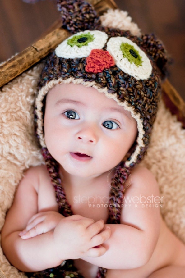 Brown Owl Hat - Baby Owl Hat - Baby Hat - Cute and Soft Earflap Baby Hat -by JoJosBootique