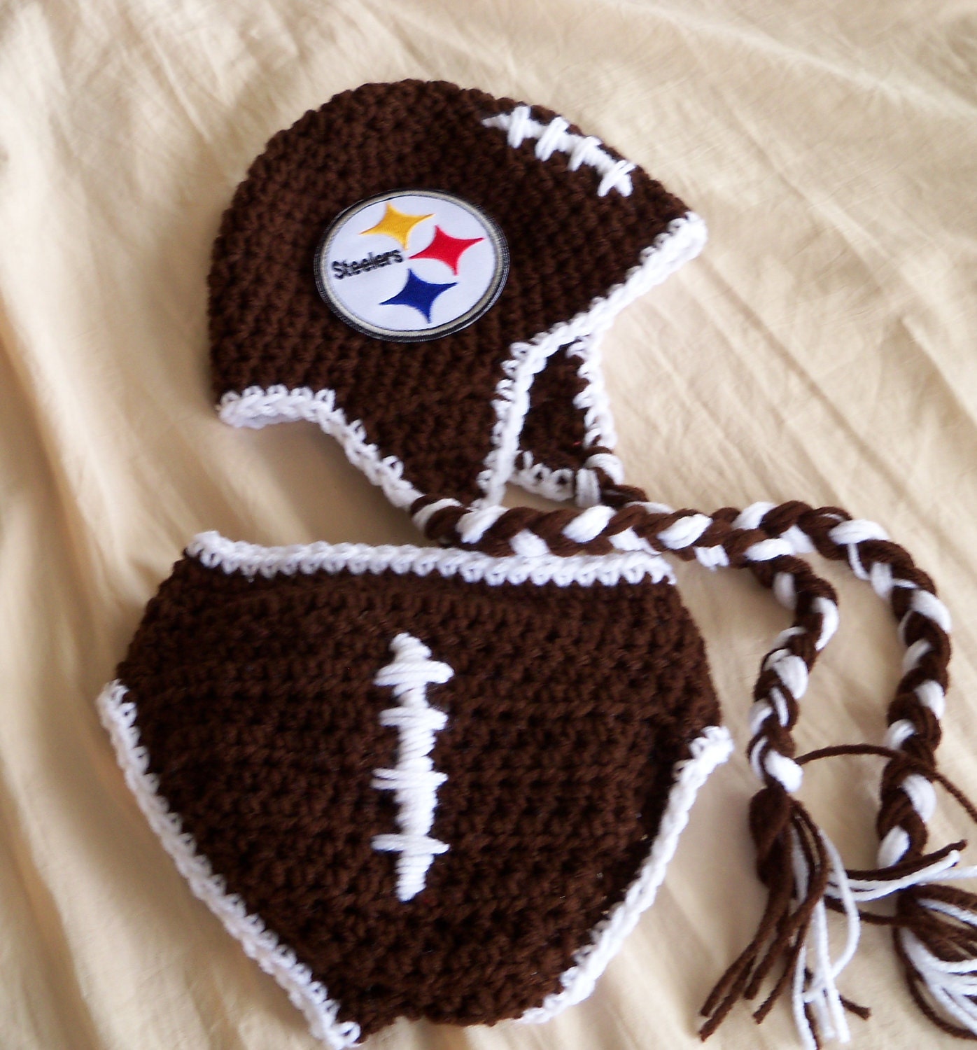 Baby Hat -  NFL Football Hat -Football Hat and Cover- Crochet Newborn Football Hat -  Baby Boy Earflap Hat -by JoJosBootique