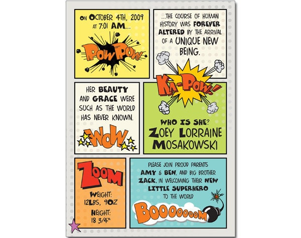 Comic Book Page Custom Printable Birth Annoucement