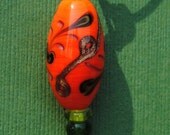 Glass Bead Leather Necklace with Orange and Bronze Focal Bead and Silver Eternity Goddess Charm