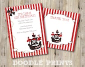 Printable PIRATE Birthday Party Invitation & Thank You Card - Customized Printable Invitation - Yo Ho Ho Pirate Invitation Design 4x6 or 5x7