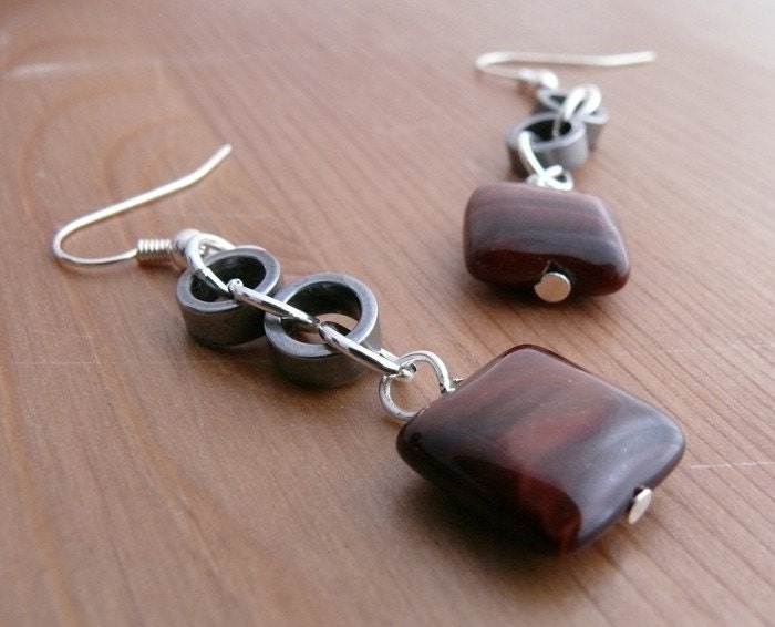 bicycle chain jewelry red tiger eye bike earrings