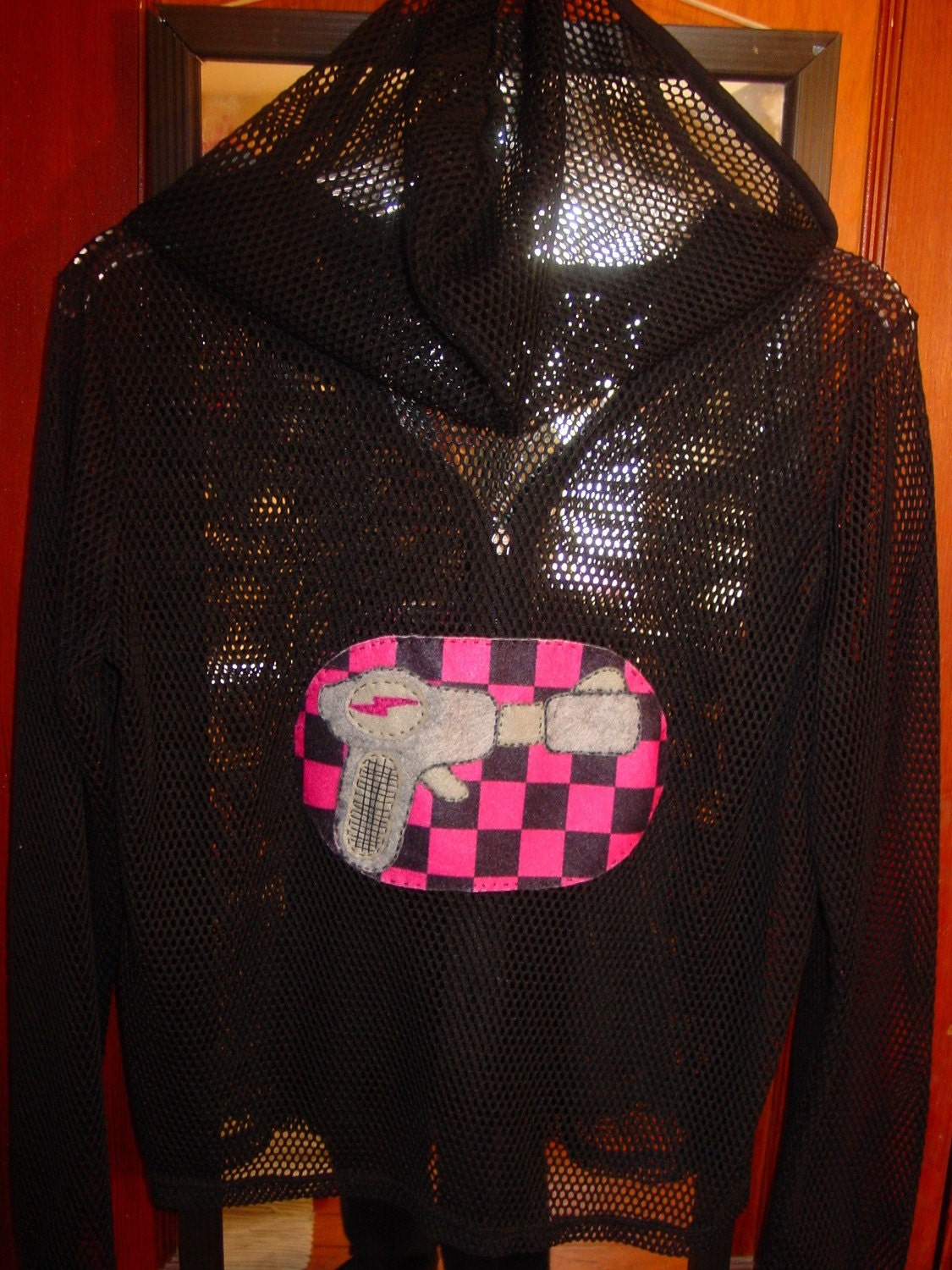 Small Black Mesh Embellished Hoodie
